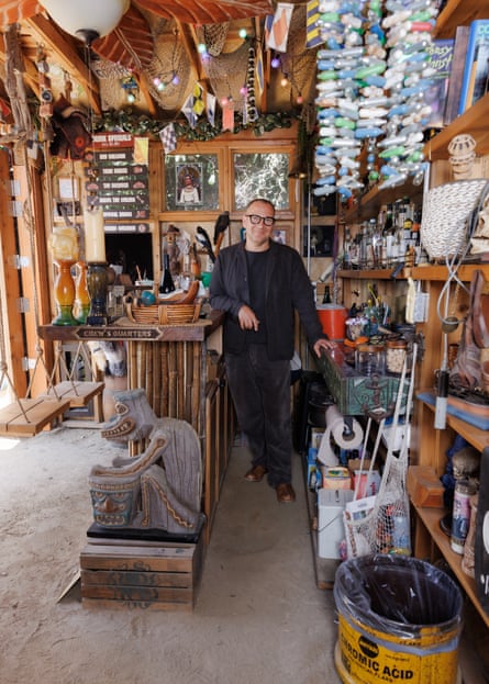 Doctorow in the back yard bar of his Los Angeles home.