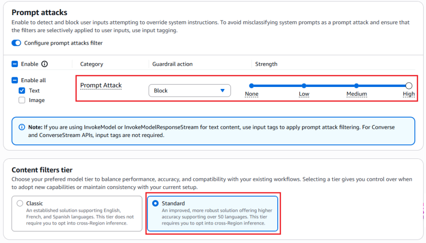 Figure 1: Configuring prompt attack filter