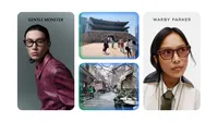 Gentle Monster glasses, Warby Parker glasses, a prompt asking for the history behind a pictured building, and a prompt asking to book a table at a pictured restaurant