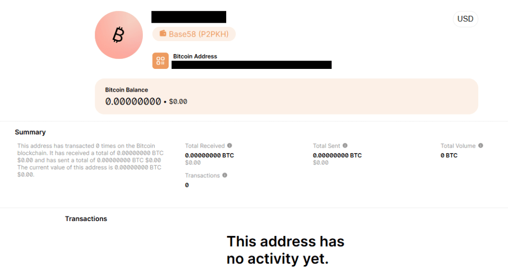 blockchain report of scammer's Bitcoin address