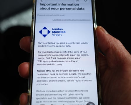 A close-up of an email from London Stansted airport on a mobile phone