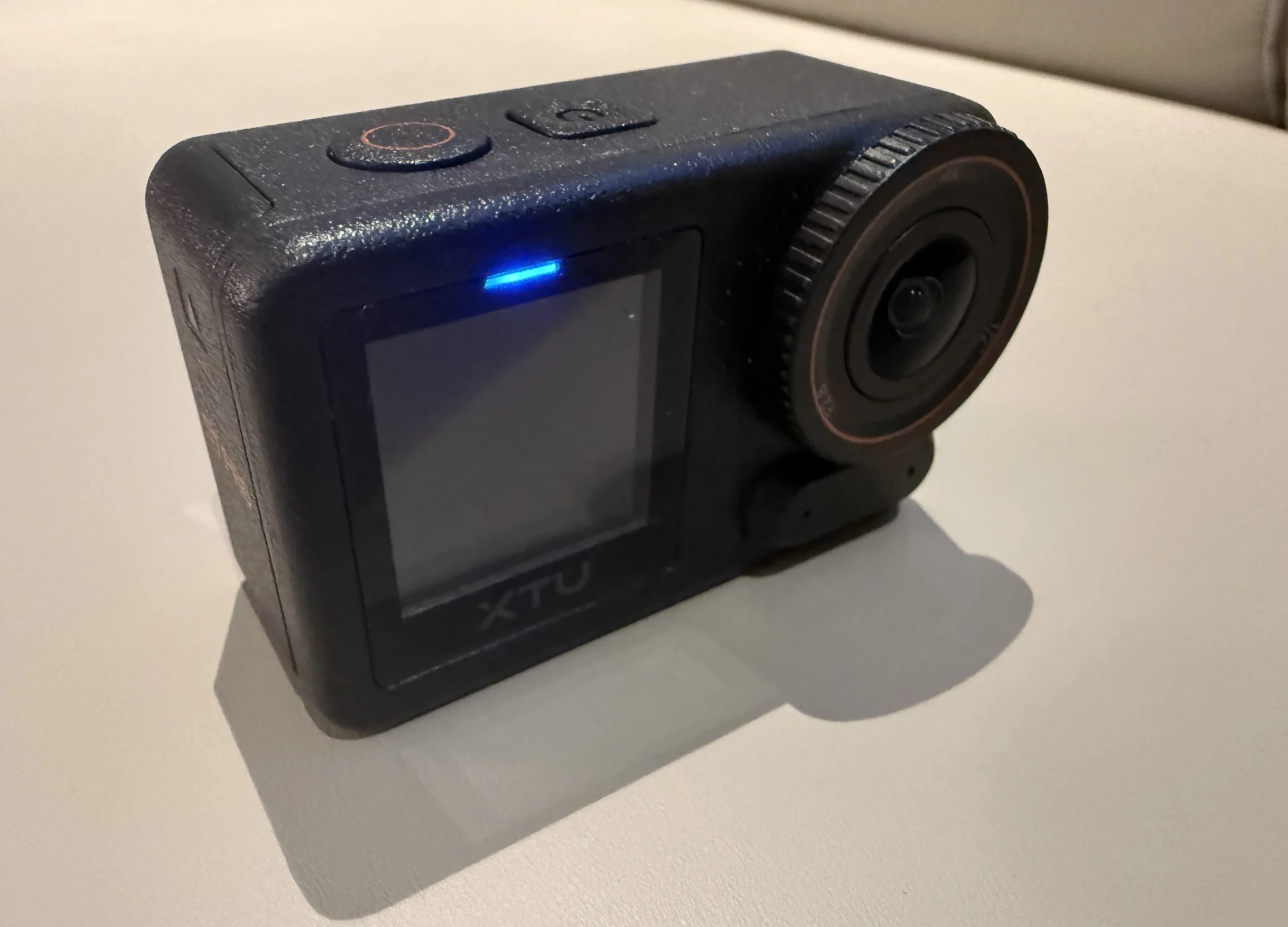 The front screen is great for filming to camera and the built-in mic is adequate
