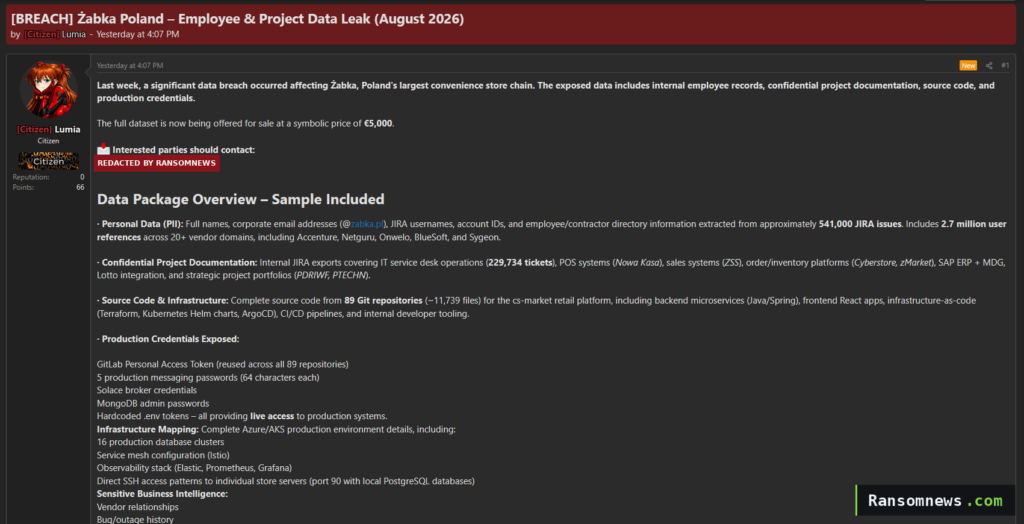 Alleged Żabka Breach Exposes Jira Data, Source Code, and API Keys Alleged Żabka Breach Exposes Jira Data, Source Code, and API Keys