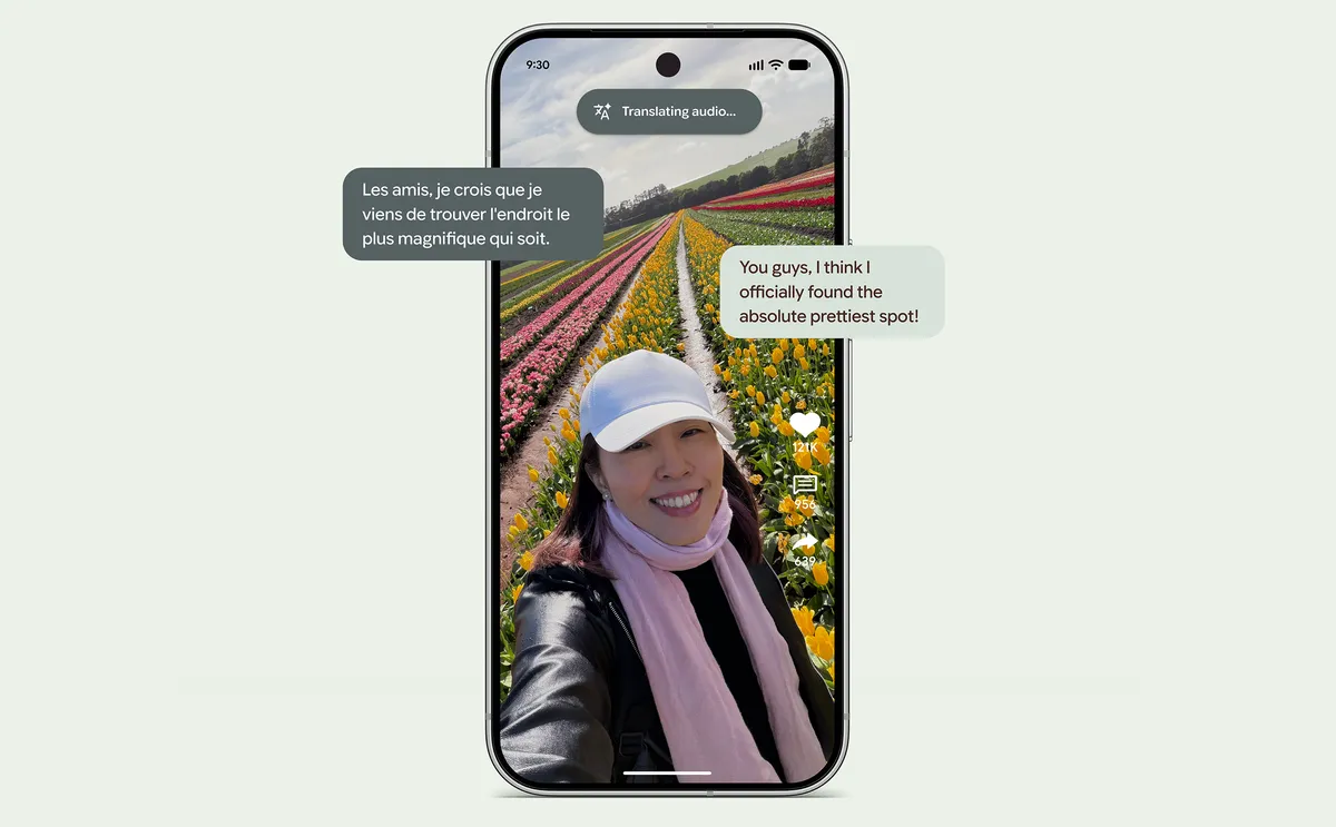 Live Translate translating a message from English to French